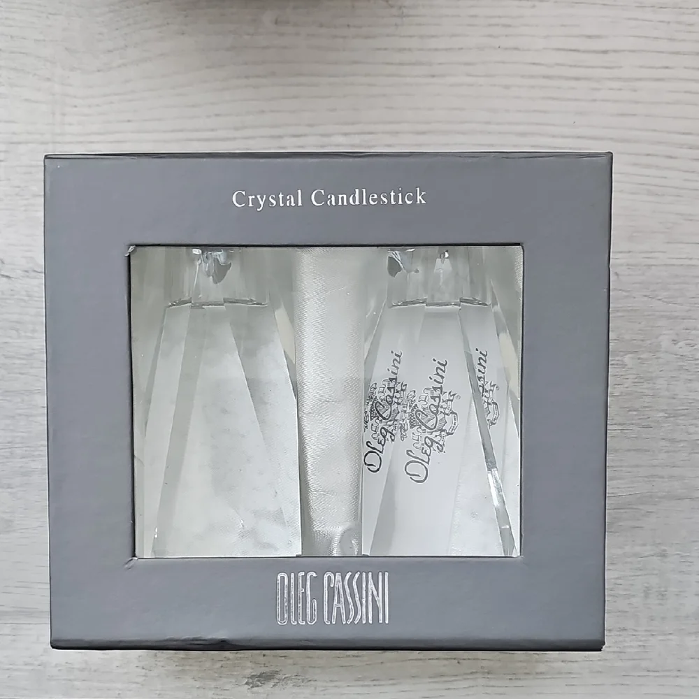 Vintage Y2K Oleg Cassini Brigitte Crystal Taper Candlestick Holders Set 4